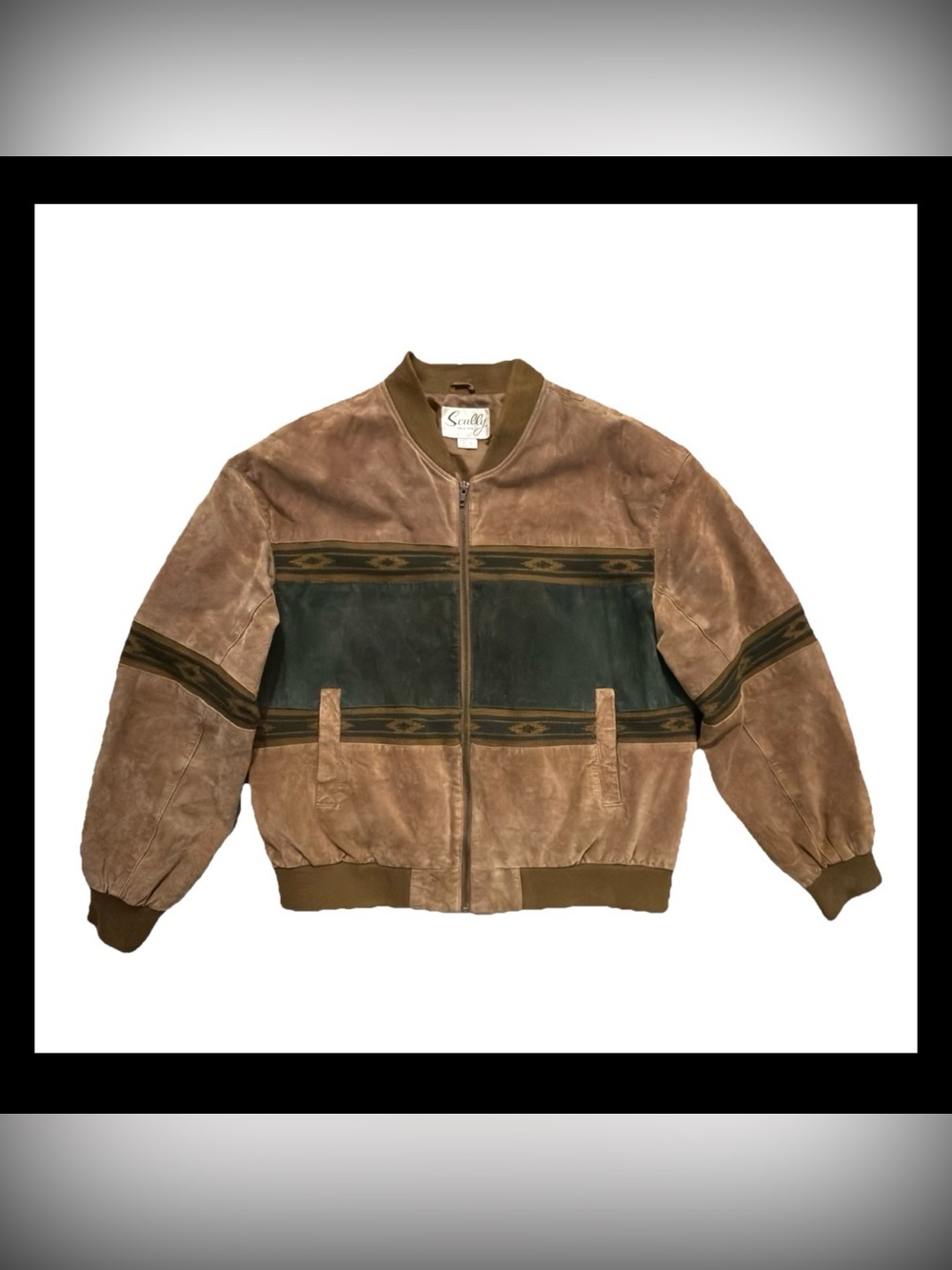 Vintage Scully Suede Leather Bomber Jacket Aztec Southwest Pattern Men's Large L